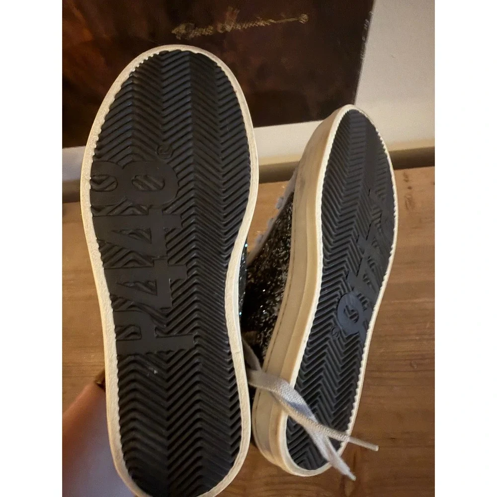 P448 Skate High Top Sneakers Grey Suede Black Glitter Python Zip‎ Shoes 6.5